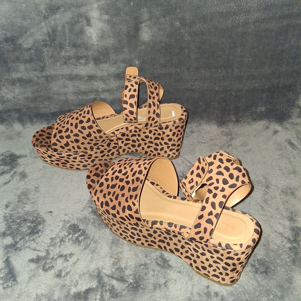 BAMBOO Tan and Black Leopard Wedges